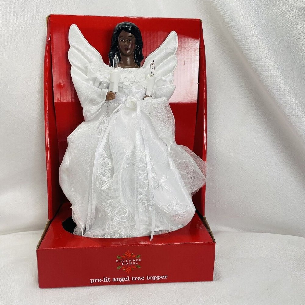 African American Angel Tree Topper 10 Inch Incandescent December Home Pre-Lit